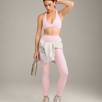 SoftMotion™ High Waisted Leggings with Gray Logo | Soft Girl Pink