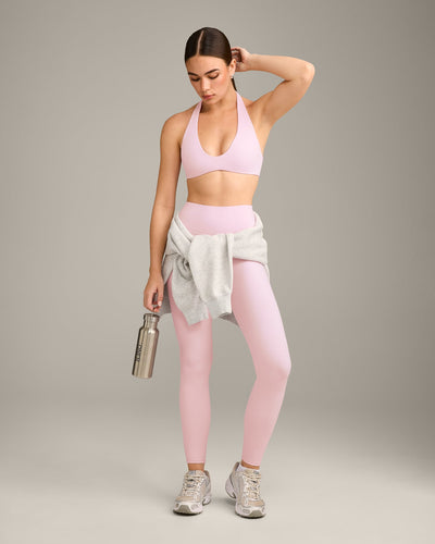 SoftMotion™ High Waisted Leggings with Gray Logo | Soft Girl Pink