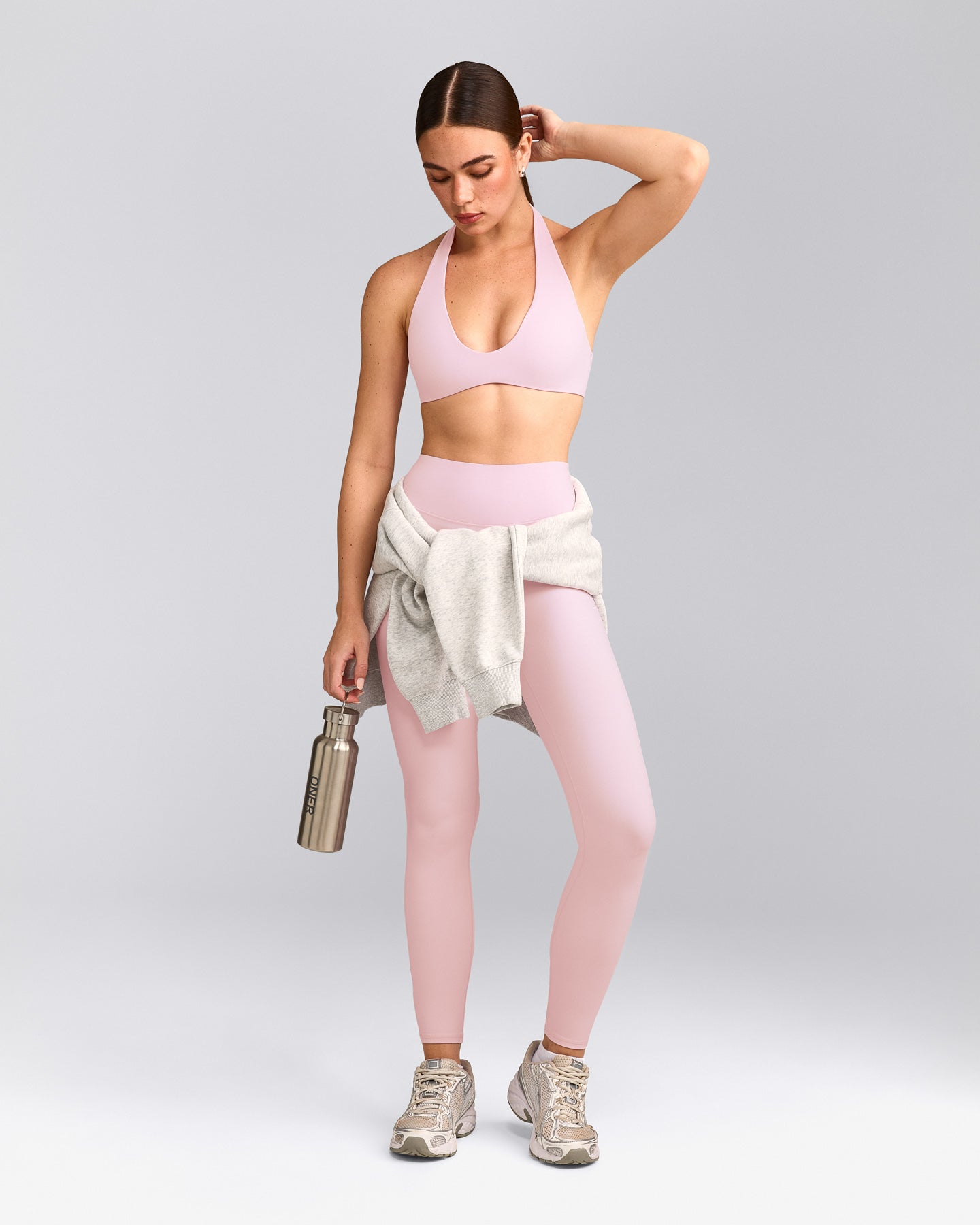 SoftMotion™ High Waisted Leggings with Gray Logo | Soft Girl Pink