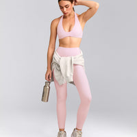 SoftMotion™ High Waisted Leggings with Gray Logo | Soft Girl Pink