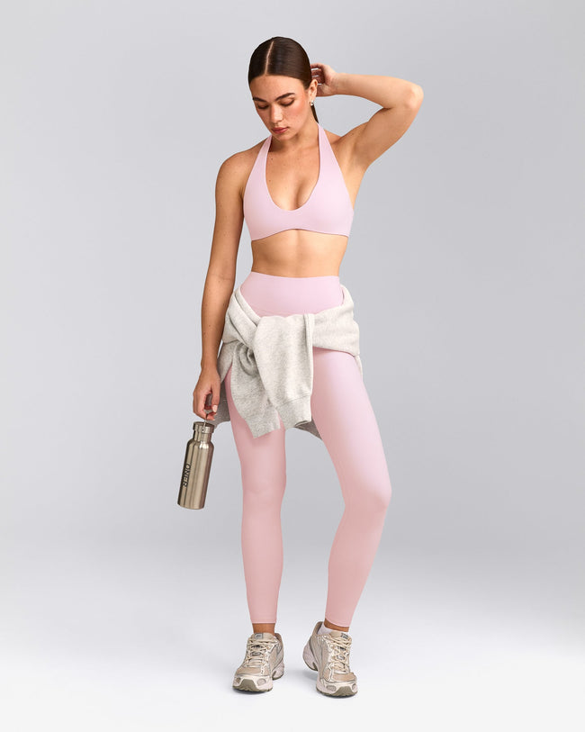 SoftMotion™ High Waisted Leggings with Gray Logo | Soft Girl Pink