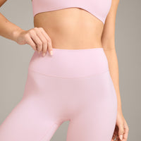 SoftMotion™ High Waisted Leggings with Gray Logo | Soft Girl Pink
