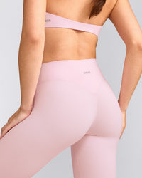 SoftMotion™ High Waisted Leggings with Gray Logo | Soft Girl Pink