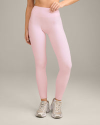 SoftMotion™ High Waisted Leggings with Gray Logo | Soft Girl Pink