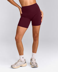 SoftMotion™ High Waisted Shorts 6" with Gray Logo | Cherry Lacquer Purple