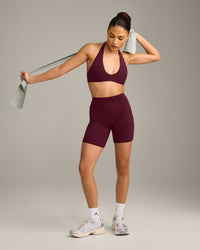 SoftMotion™ High Waisted Shorts 6" with Gray Logo | Cherry Lacquer Purple