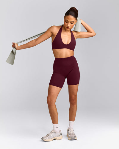 SoftMotion™ High Waisted Shorts 6" with Gray Logo | Cherry Lacquer Purple