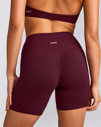 SoftMotion™ High Waisted Shorts 6" with Gray Logo | Cherry Lacquer Purple