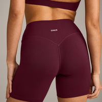 SoftMotion™ High Waisted Shorts 6" with Gray Logo | Cherry Lacquer Purple