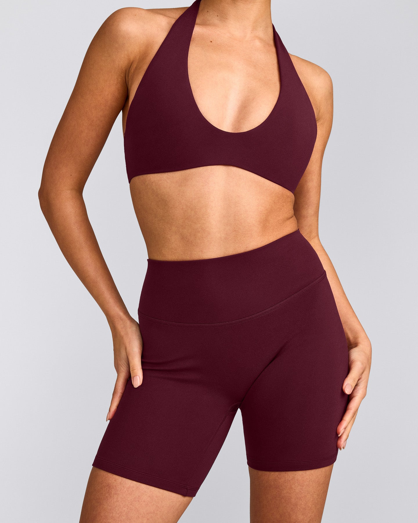 SoftMotion™ High Waisted Shorts 6" with Gray Logo | Cherry Lacquer Purple