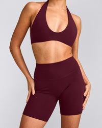 SoftMotion™ High Waisted Shorts 6" with Gray Logo | Cherry Lacquer Purple