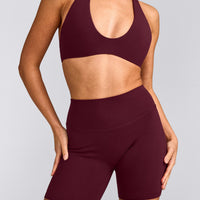 SoftMotion™ High Waisted Shorts 6" with Gray Logo | Cherry Lacquer Purple