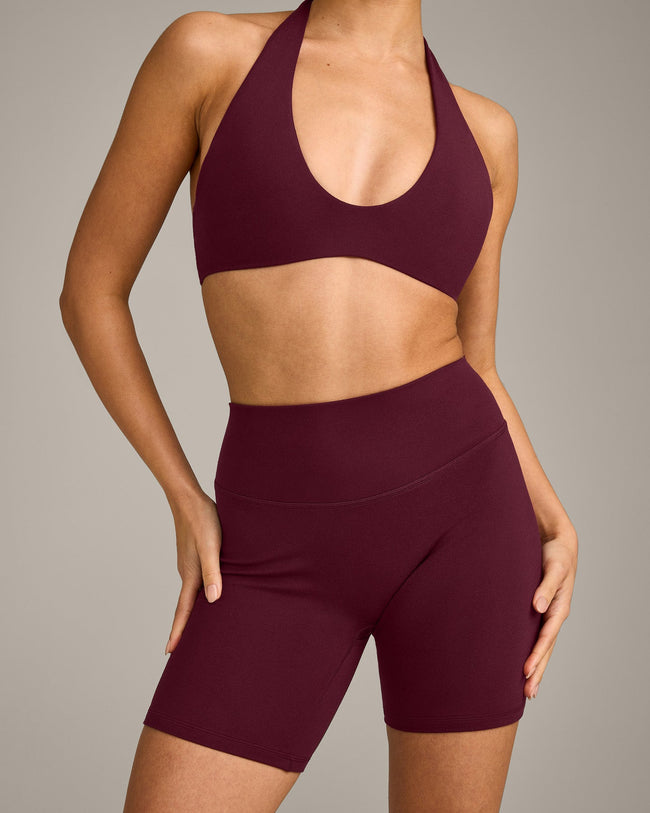 SoftMotion™ High Waisted Shorts 6" with Gray Logo | Cherry Lacquer Purple