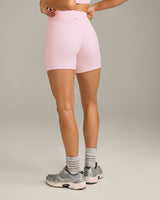 SoftMotion™ High Waisted Shorts 6" with Gray Logo | Soft Girl Pink