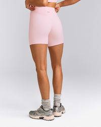 SoftMotion™ High Waisted Shorts 6" with Gray Logo | Soft Girl Pink