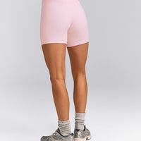 SoftMotion™ High Waisted Shorts 6" with Gray Logo | Soft Girl Pink