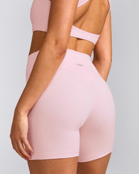 SoftMotion™ High Waisted Shorts 6" with Gray Logo | Soft Girl Pink