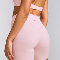 SoftMotion™ High Waisted Shorts 6" with Gray Logo | Soft Girl Pink