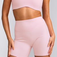 SoftMotion™ High Waisted Shorts 6" with Gray Logo | Soft Girl Pink