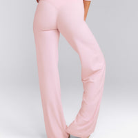 SoftMotion™ Straight Leg Pants with Gray Logo | Soft Girl Pink