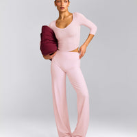 SoftMotion™ Straight Leg Pants with Gray Logo | Soft Girl Pink
