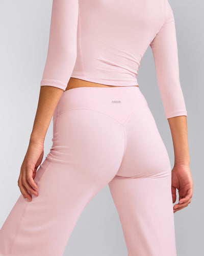SoftMotion™ Straight Leg Pants with Gray Logo | Soft Girl Pink