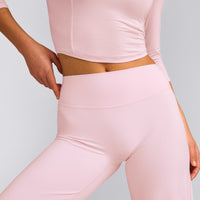 SoftMotion™ Straight Leg Pants with Gray Logo | Soft Girl Pink