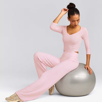 SoftMotion™ Straight Leg Pants with Gray Logo | Soft Girl Pink