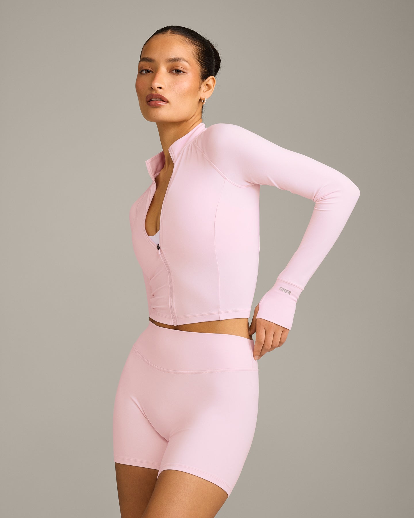 SoftMotion™ Mid Jacket with Gray Logo | Soft Girl Pink