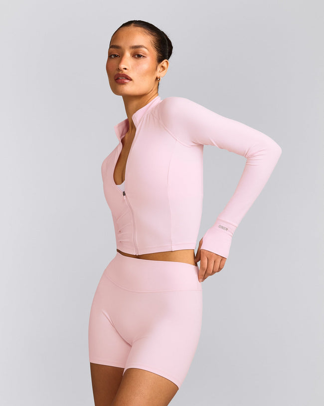 SoftMotion™ Mid Jacket with Gray Logo | Soft Girl Pink