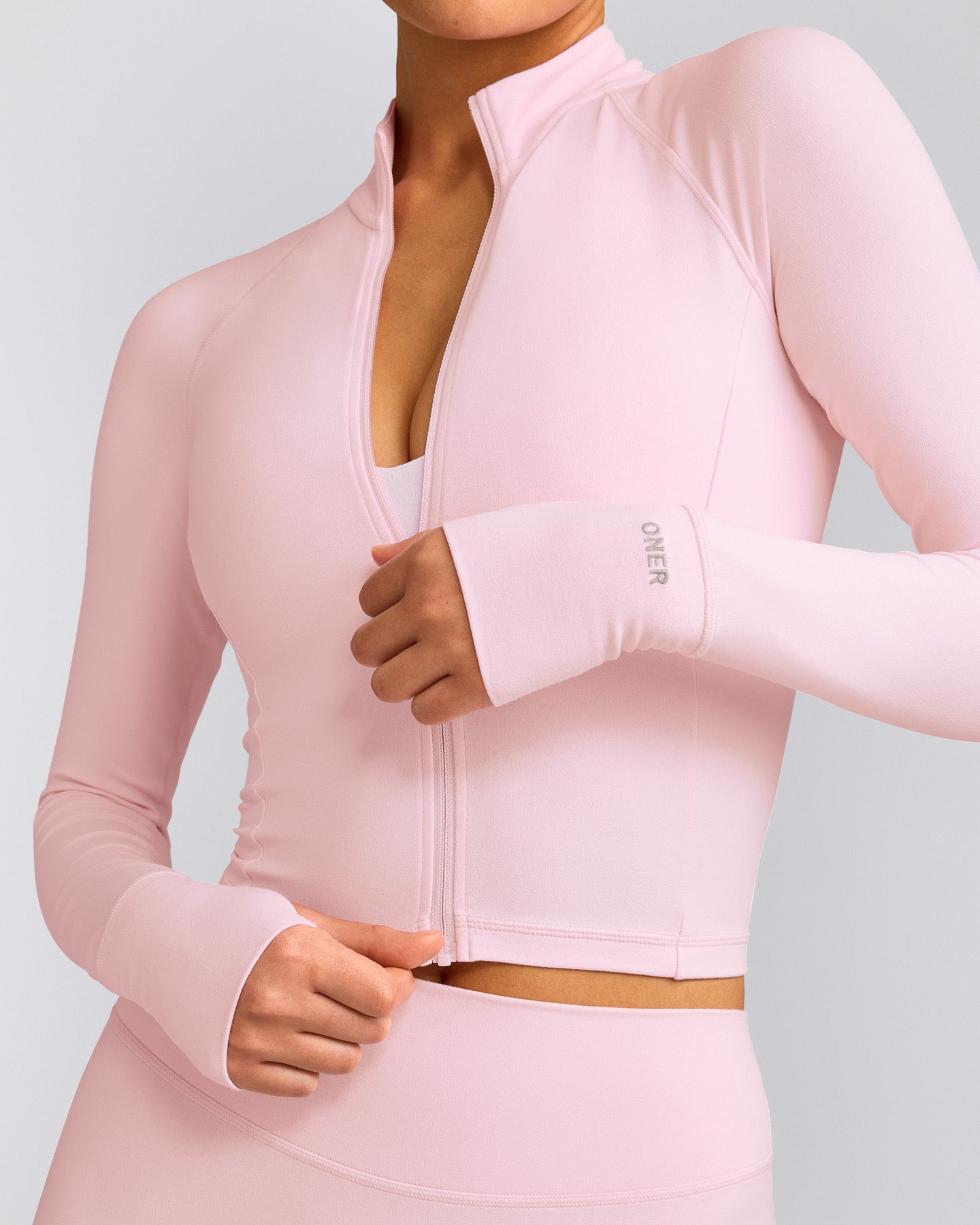 SoftMotion™ Mid Jacket with Gray Logo | Soft Girl Pink