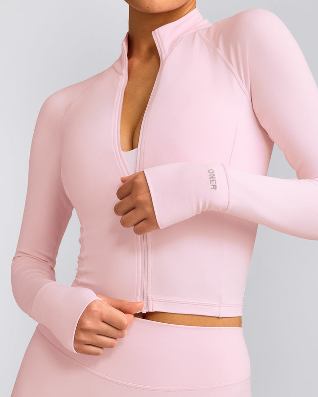 SoftMotion™ Mid Jacket with Gray Logo | Soft Girl Pink