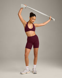 SoftMotion™ Minimal Halter Neck Bralette with Gray Logo | Cherry Lacquer Purple