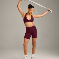 SoftMotion™ Minimal Halter Neck Bralette with Gray Logo | Cherry Lacquer Purple