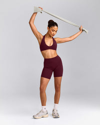 SoftMotion™ Minimal Halter Neck Bralette with Gray Logo | Cherry Lacquer Purple
