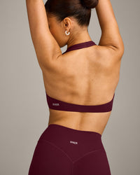 SoftMotion™ Minimal Halter Neck Bralette with Gray Logo | Cherry Lacquer Purple