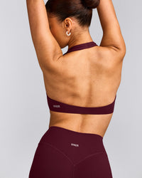 SoftMotion™ Minimal Halter Neck Bralette with Gray Logo | Cherry Lacquer Purple