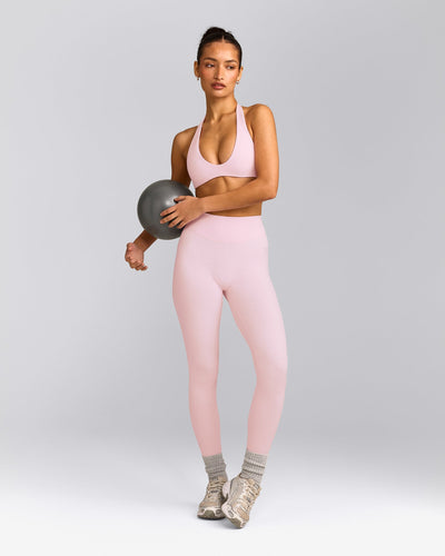 SoftMotion™ Minimal Halter Neck Bralette with Gray Logo | Soft Girl Pink