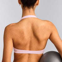 SoftMotion™ Minimal Halter Neck Bralette with Gray Logo | Soft Girl Pink