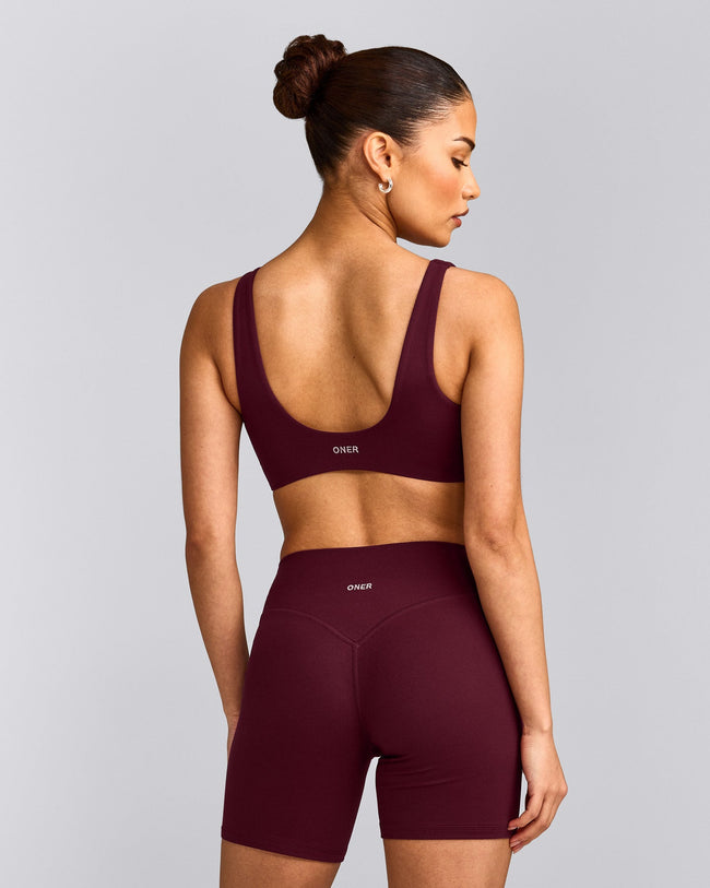 SoftMotion™ Scoop Back Bralette with Gray Logo | Cherry Lacquer Purple