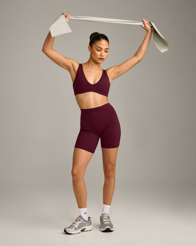 SoftMotion™ Scoop Back Bralette with Gray Logo | Cherry Lacquer Purple