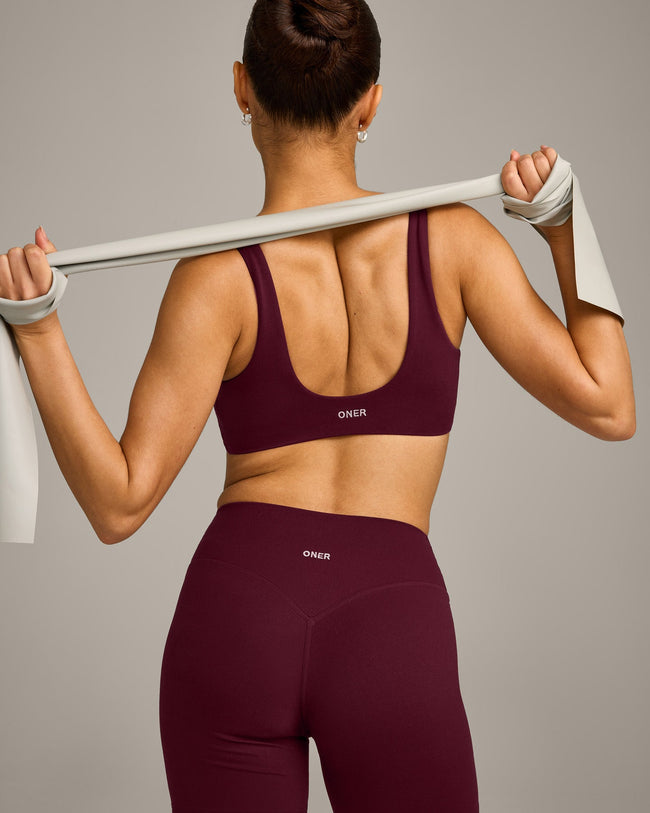 SoftMotion™ Scoop Back Bralette with Gray Logo | Cherry Lacquer Purple