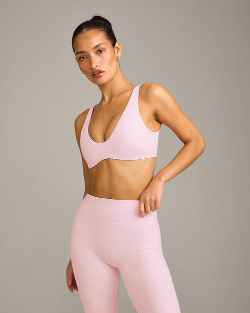 SoftMotion™ Scoop Back Bralette with Gray Logo | Soft Girl Pink