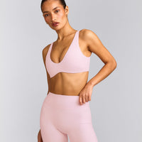 SoftMotion™ Scoop Back Bralette with Gray Logo | Soft Girl Pink