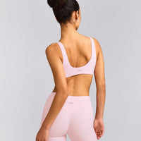 SoftMotion™ Scoop Back Bralette with Gray Logo | Soft Girl Pink