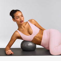 SoftMotion™ Scoop Back Bralette with Gray Logo | Soft Girl Pink
