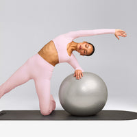 SoftMotion™ Scoop Neck Long Sleeve Crop Top with Built in Bra Shelf with Gray Logo | Soft Girl Pink