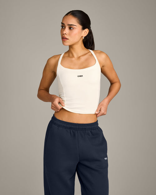 Mellow™ Rib Racer Back Mid Tank Top with Built in Bra Shelf | Off White