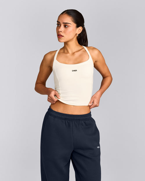 Mellow™ Rib Racer Back Mid Tank Top with Built in Bra Shelf | Off White