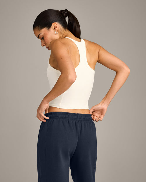 Mellow™ Rib Racer Back Mid Tank Top with Built in Bra Shelf | Off White